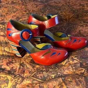 John Fluevog Red and Blue Heels